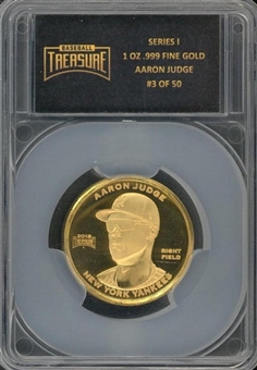 2017 Baseball Treasure Aaron Judge 1 oz. Fine Gold Coin Commemorating Rookie Record 52 Home Runs #3/50 (Baseball Treasure LOA)